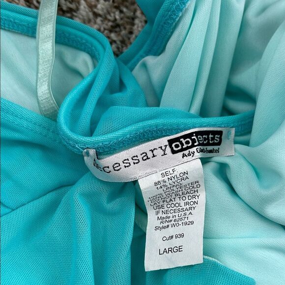 Vintage Necessary Objects Turquoise Faux Wrap Mesh Formal Midi Dress - Picture 2 of 15